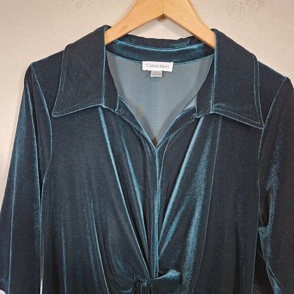 Calvin Klein Green Velvet Dress Waist Knot Plus Size 20W Holiday Party Office - Picture 4 of 10